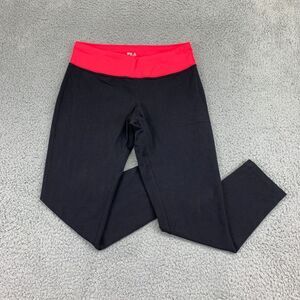 Fila Leggings Womens Small Black Red Compression Lightweight Activewear Gym Yoga
